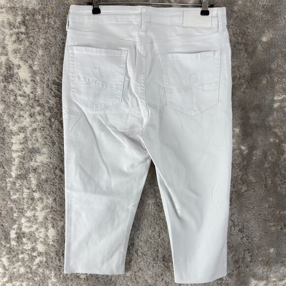 Seven7 Size 8 Breezy Crop Stretch Straight Leg Jeans White Button Zip Pocket - Picture 3 of 12